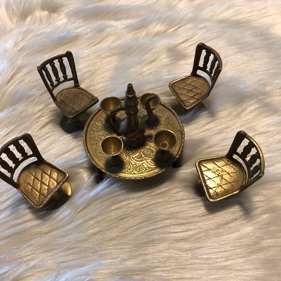 Other - Vintage brass miniature table chairs goblets pot